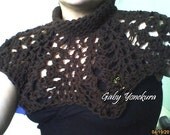 Capelet made in finger crochet, handmade, Fashion, Knit, Woman, Brown, Soft Yarn.