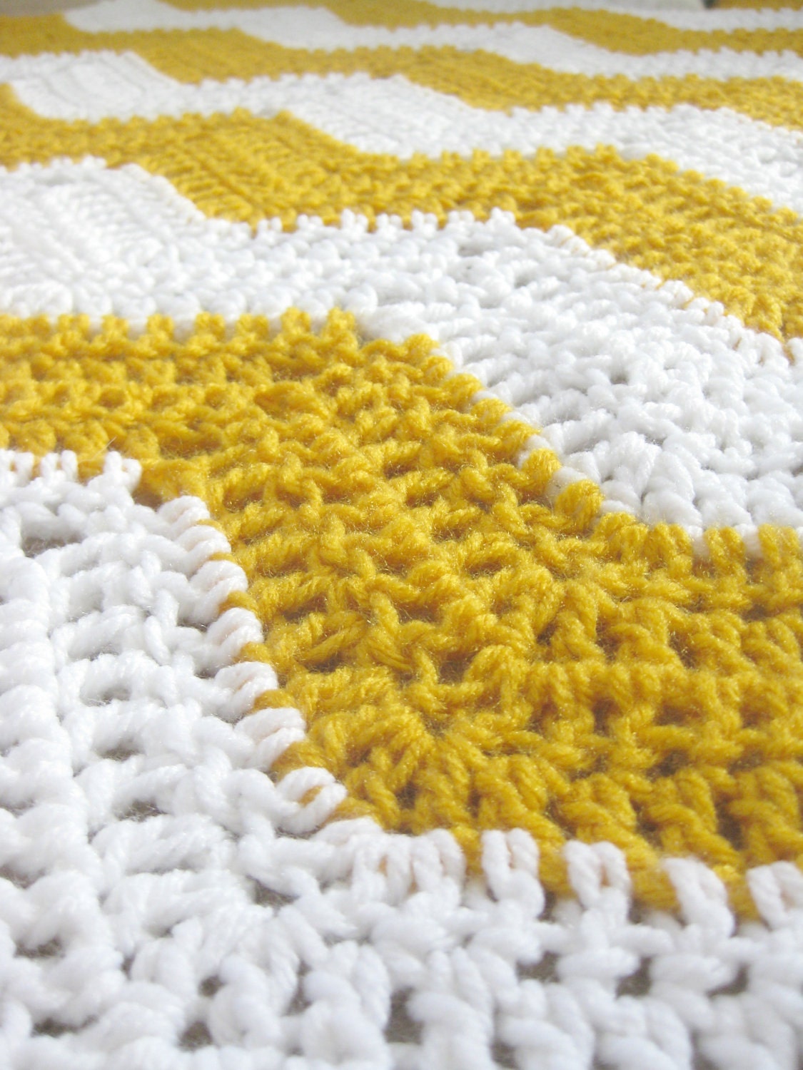 Chevron Throw Blanket--Mustard Yellow and White Zig Zag Afghan MADE TO ORDER