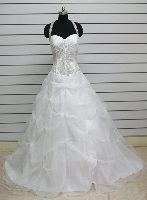 A-Line Halter Applique Beading Cathedral Train organza Wedding Dress Bridal Gown Bridesmaid Dress Evening Prom Dress