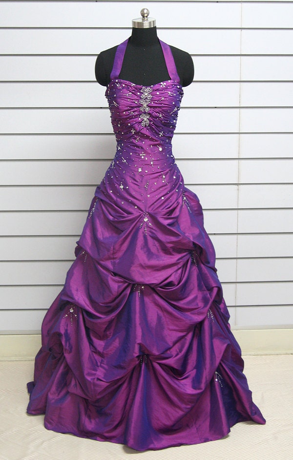 A-line Halter Beading Sleeveless Floor-length taffeta Prom Dresses / Evening Dresses