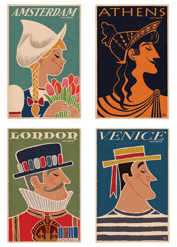 Visit Europe Travel Poster 4x6 greeting cards by peteremmerich