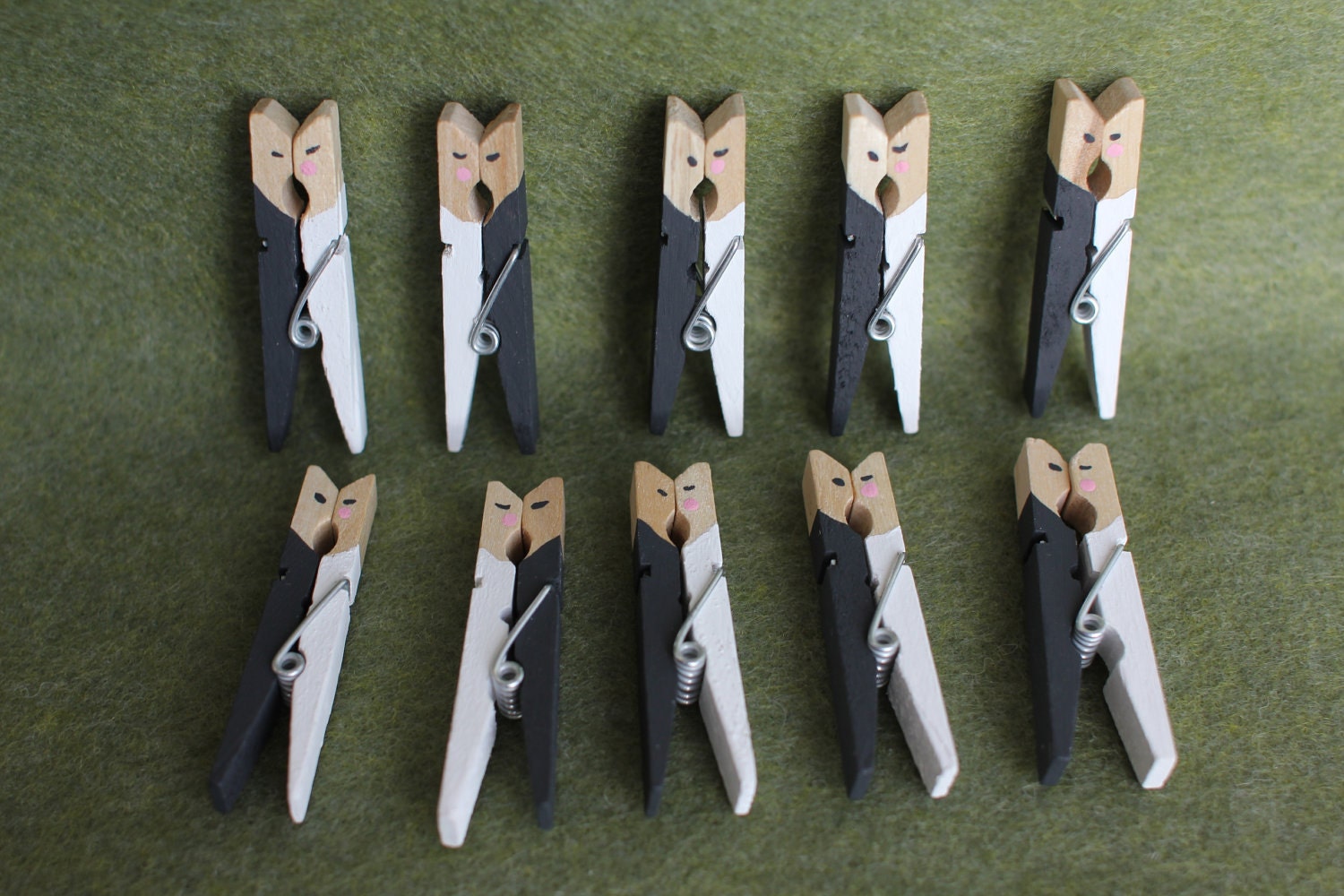 Mini Clothespin Kissing Bride and Groom - (Set of 25)