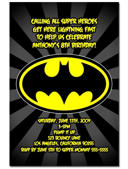 Batman Invitations Etsy Global Handmade And Vintage Marketplace