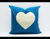 Rainbow Heart Collection : ONE 16x16 inch Handmade Decorative pillow Covers - Hand sewing - Blue - Make to Order -