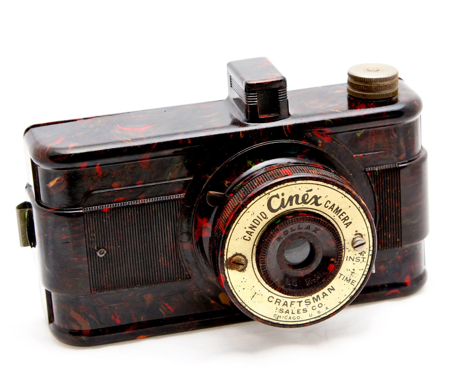 Marbleized Bakelite Camera - Candid Cinex - Chicago USA 1940s