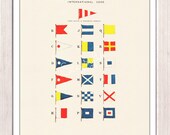 Wall decor poster- Nautical code flags - sea life print- Nautical Yatching poster