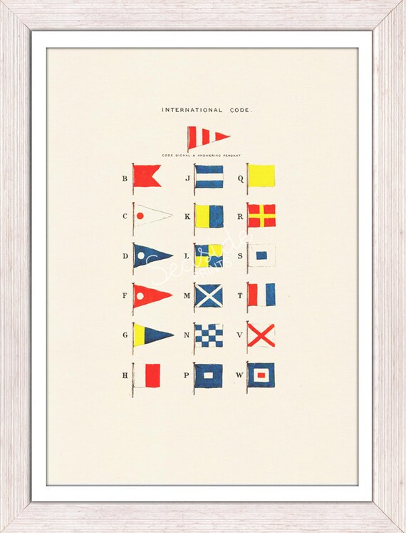 Wall decor poster- Nautical code flags - sea life print- Nautical Yatching poster