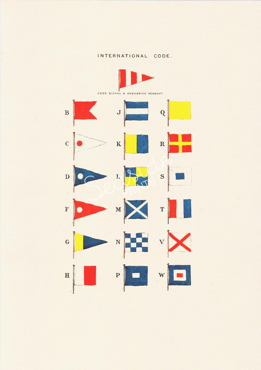 Wall decor poster- Nautical code flags - sea life print- Nautical Yatching poster