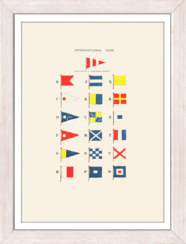 Wall decor poster- Nautical code flags - sea life print- Nautical Yatching poster