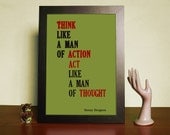 Typography Poster Quote Print Art A4 8 x 11 Think like a man of action, act like a man of thought Green