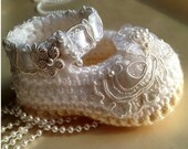 White Crochet Baby Booties , Crochet Booties,  White Booties