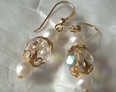 Bridal Elegant Pearl & Crystal Earrings / Vintage Beads