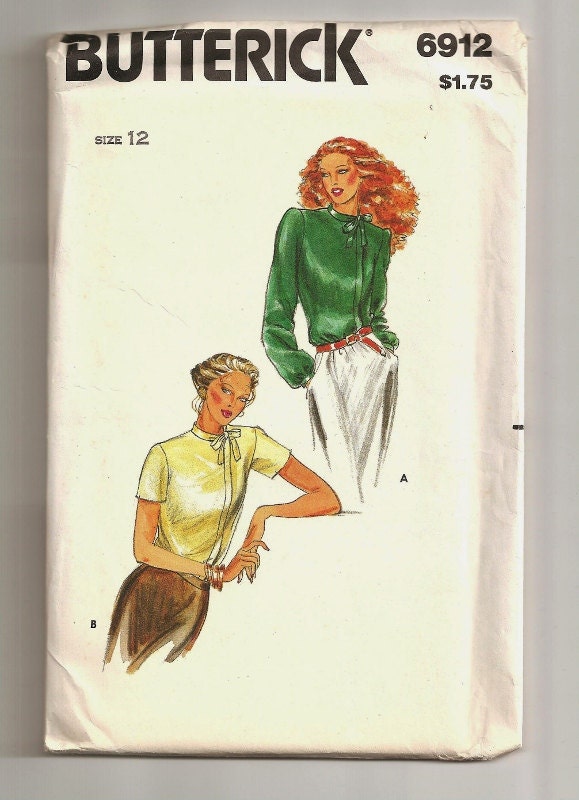 Vintage Sewing Pattern Butterick 6912 Womans Blouse Size 12 Bust 34