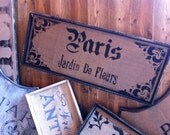 French Country Paris Jardin De Fleurs sign on natural burlap with wood frame customize FREE SHIPPING