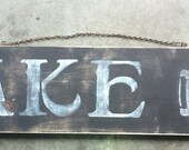 Large Customized Primitive Wood Painted LAKE Sign  pointing finger with wood frame FREE SHIPPING