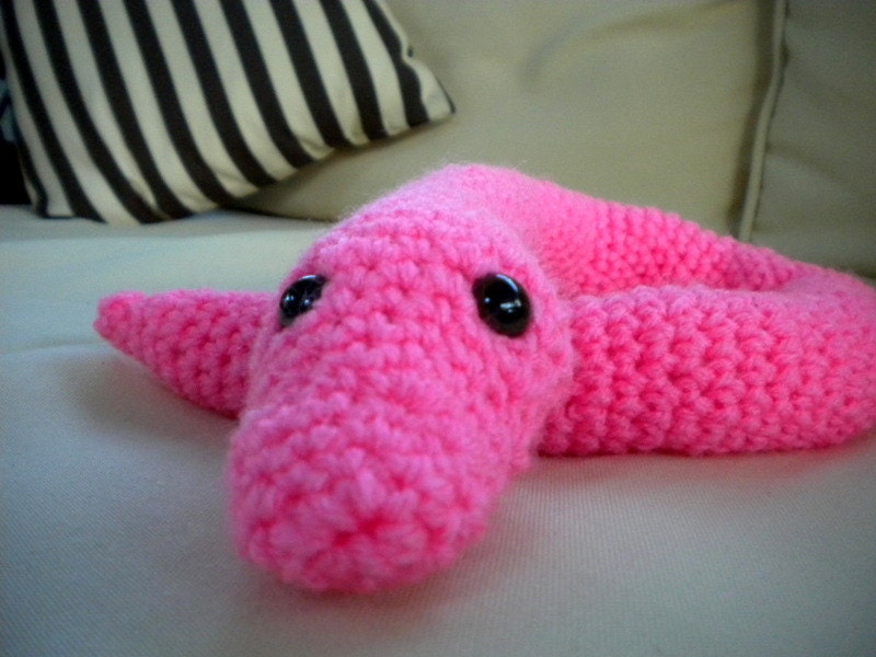 Bright Pink Cute Stuffed Animal Crochet Amigurumi Snake- Ready to Adopt :)