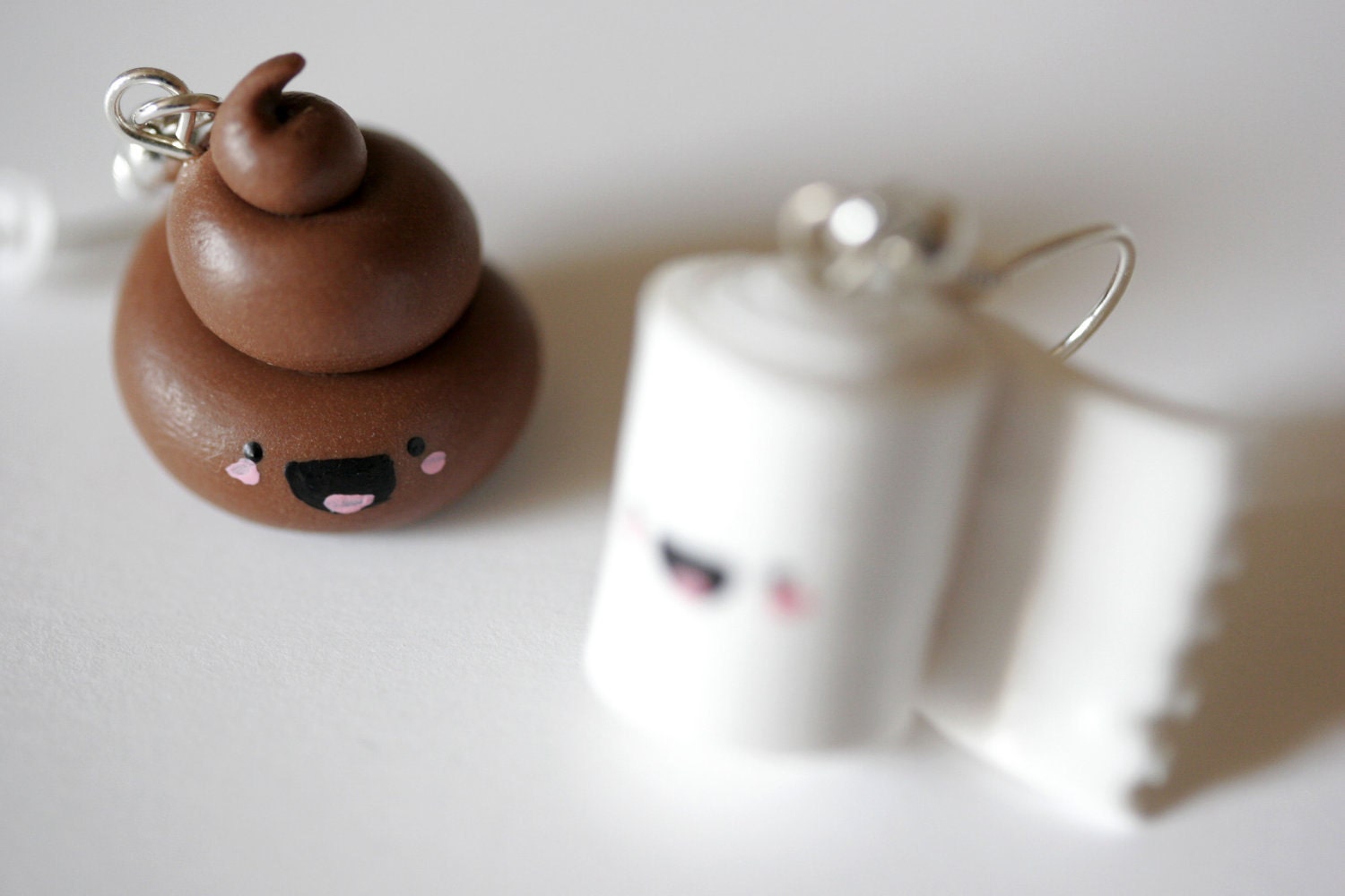 Happy Poo and Toilet Paper - Polymer Clay Dangle Earrings