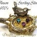 Gold washed Sterling Silver Vintage Jewelry Anson Bird on Nest Rhinestone Eggs Brooch