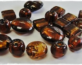 20 Shiny Foiled Glass Bead - Square, Round, and Large Flat, assorted shapes in navy, turquoise, amber, pink, topaz, lime, smoke, amethyst