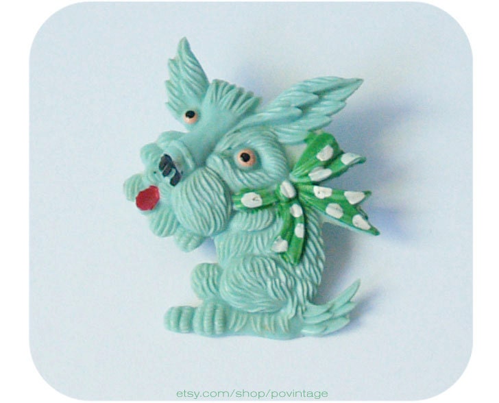Vintage dog brooch, vintage dog pin, sea foam dog pin, mint green dog brooch, plastic dog brooch