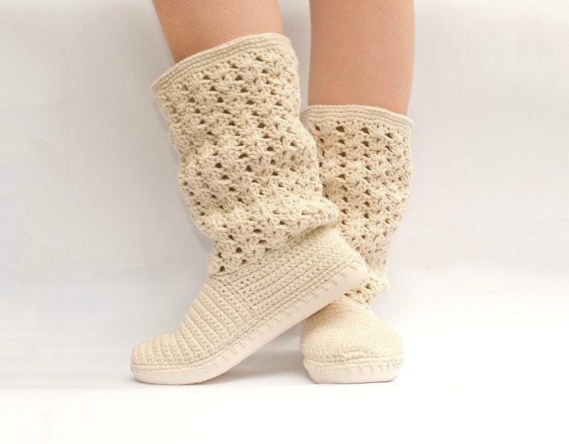Crochet Boots Shoes for the Street Woman Boho Style Made to Order Lace Boots