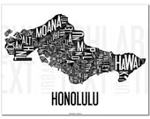 Typographic Honolulu Neighborhood Map Poster - Classic