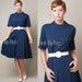 Vintage 60s MOD Blue Scooter A-line Pleated Mini Dress - XL/1XL