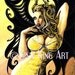 Winged Fantasy Pin Up - Gold - Original Painting by Gina King