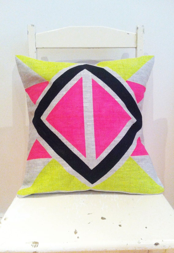 Aztec Neon - Cover only - Wildly comfortably throw cushion in neon pink and yellow, for your home.