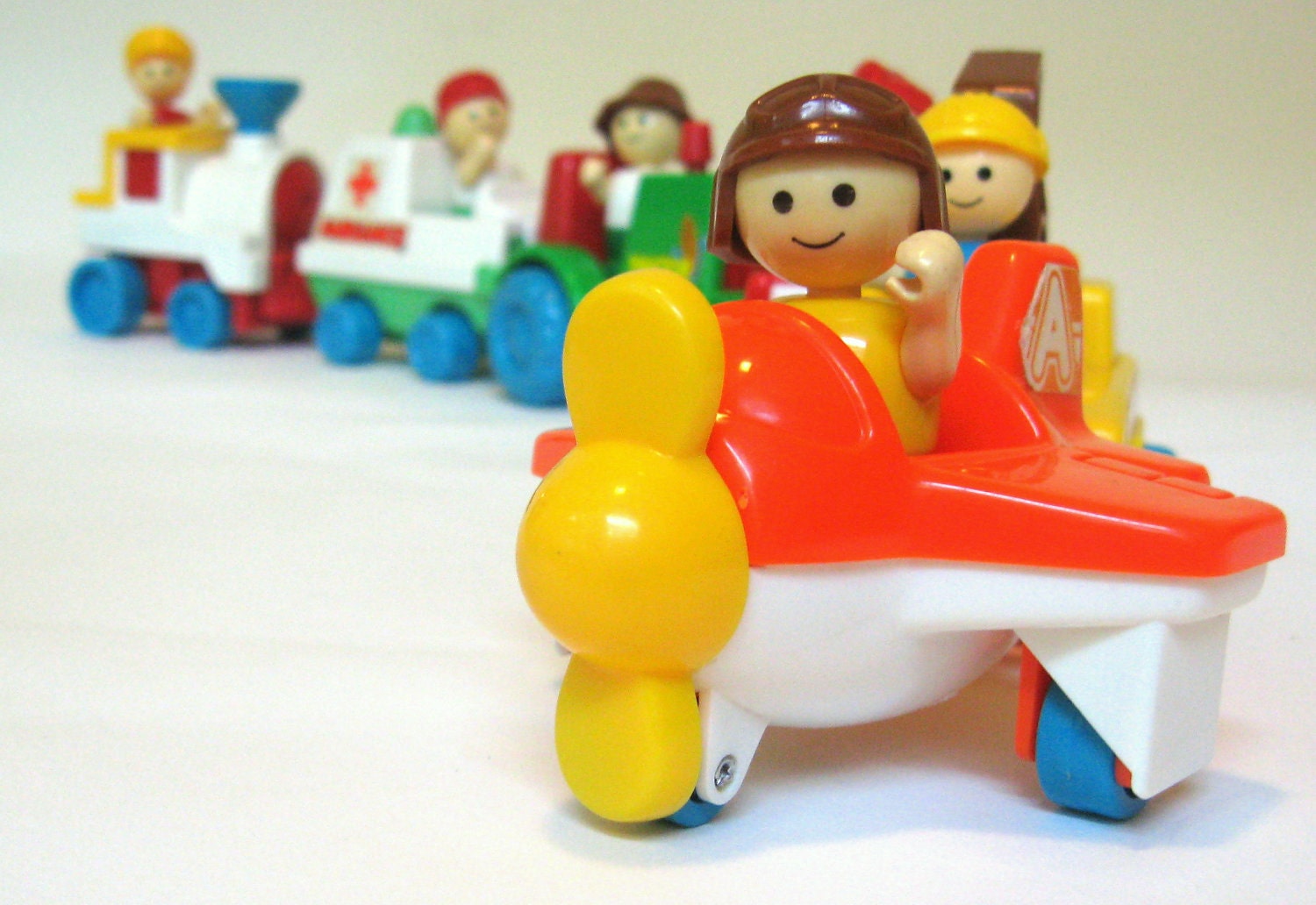 Rare 1980s Playskool Playmates - Vintage Little People Figures & Vehicles Set