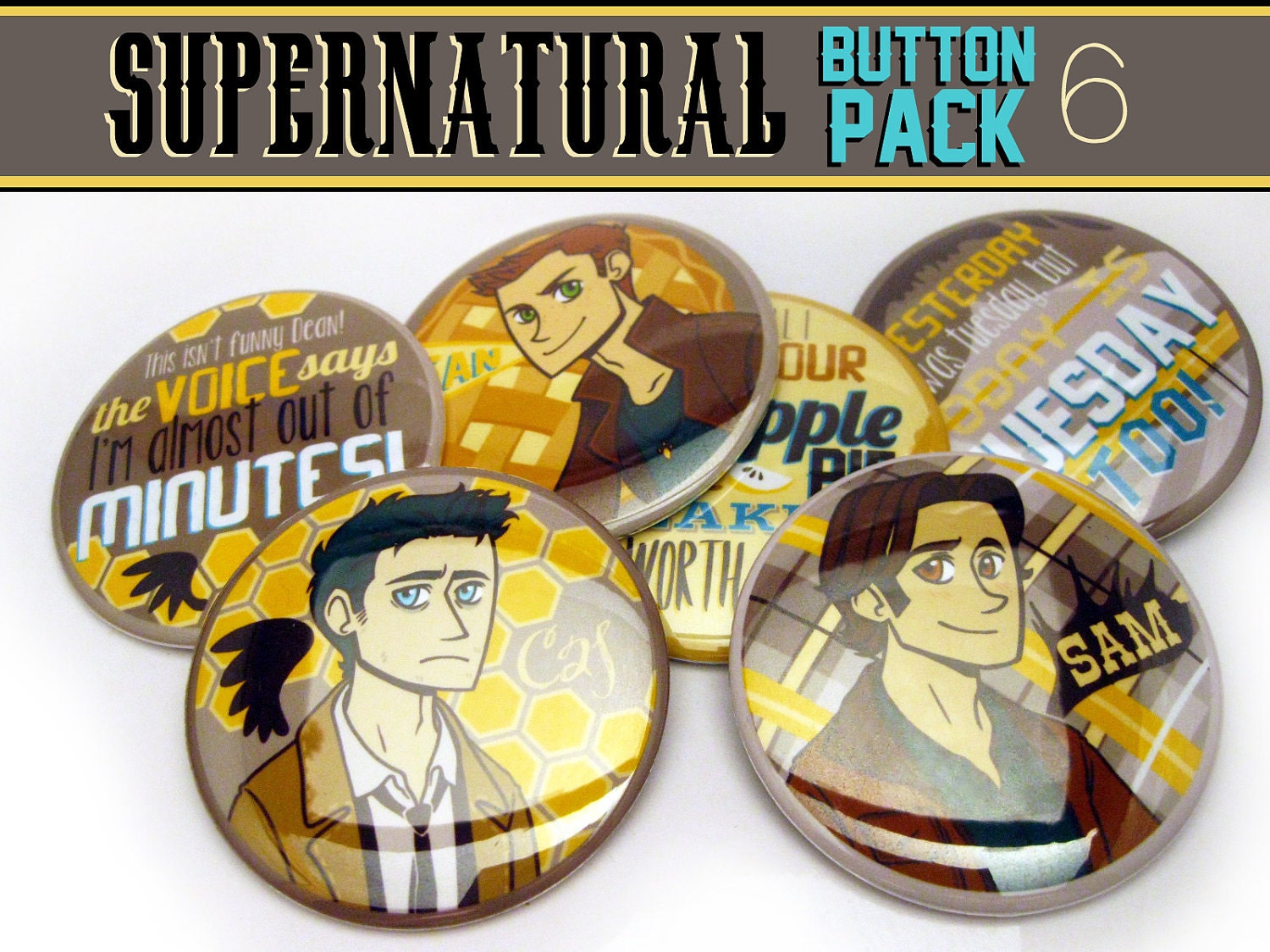 Supernatural Pinback Buttons - Set of Six 2" Supernatural Buttons