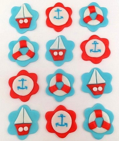 12 Fondant Edible Cupcake/Cookie Toppers - Nautical Theme 1.