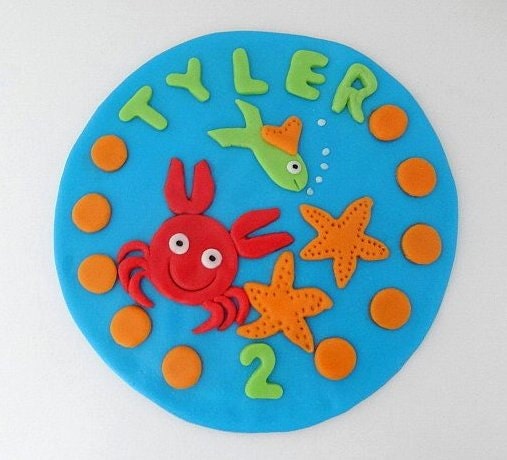 6" Fondant Edible Cake Topper - Sea Life -  Crab, Fish, Seastars