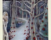 Original Illustration, Art, "Wishing Well" - original drawing, biro, ink and watercolour, Fairy tale Scene, already framed, Izzy Verena
