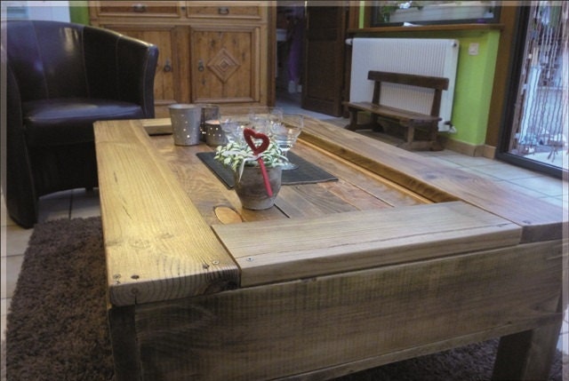 The Dakota. Custom (made to order) Light Stained Coffee Table. Made of reclaimed pallet wood. Free Shipping.