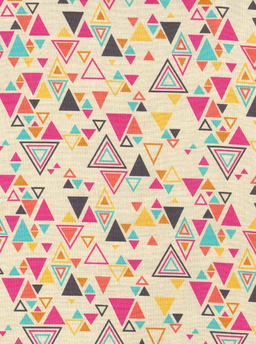 Washi in Beige by Rashida Coleman Hale - 1/2 Yard - Cotton - Triangle Fabric - Geometric Fabric - Aqua - Fuschia Fabric
