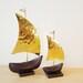 Brass sailboats  oxidised base golden hammered sails