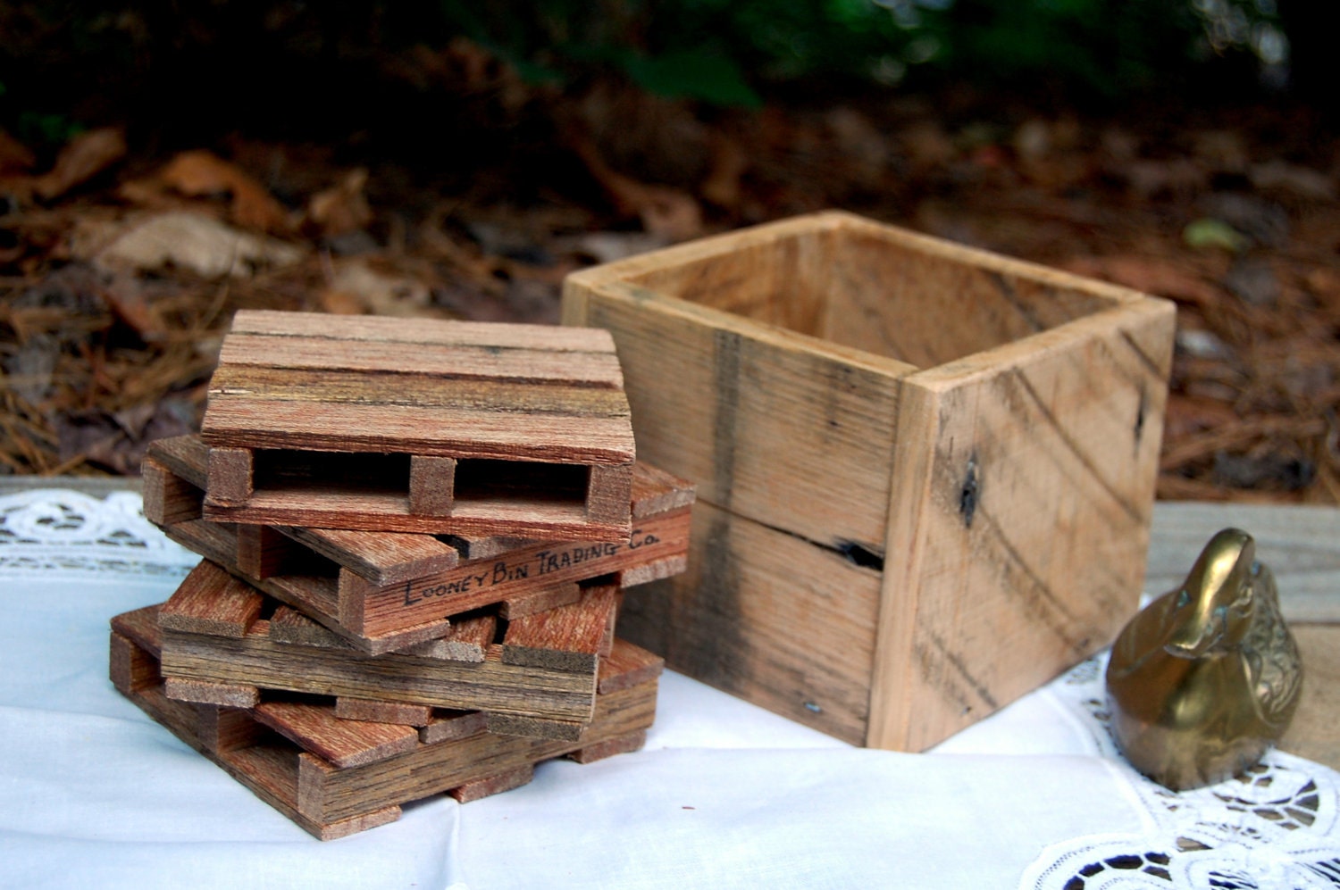 Miniature Pallet Coaster Set with Storage Box