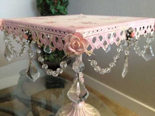 French Decor Cake Stand Mother's Day Gift Vintage Replica Or Perfume Stand or Candle Holder with Chandlier and Swarovski Embellishments