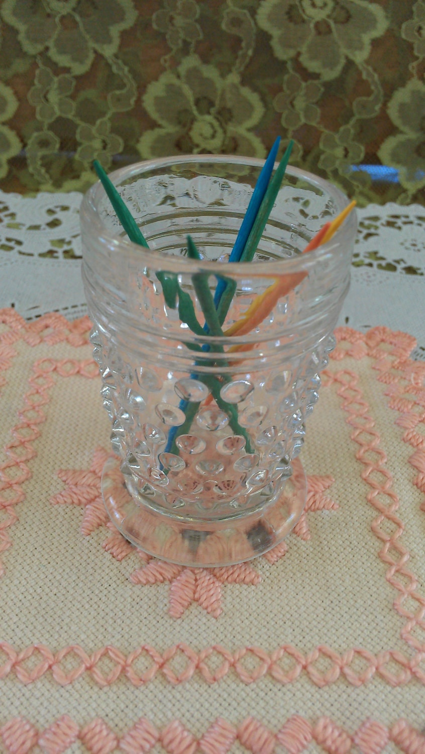 Clear vintage hobnail bud vase/toothpick holder