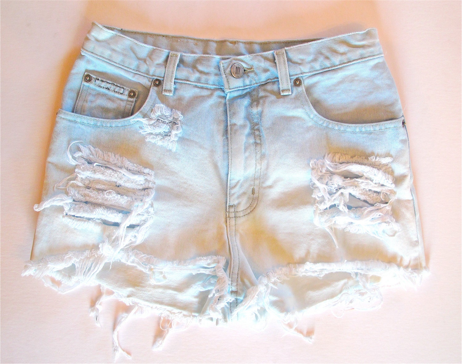 Pastel blue, white / Studded&Destroyed / High Waisted