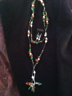 Brown Goldstone Green Glass Leaf and Jasper Illusion Necklace