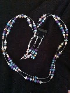 26 " Double Strand Purple Aqua Glass and Grape Quartz Beads