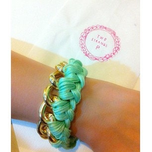 mint green woven gold chain bracelet