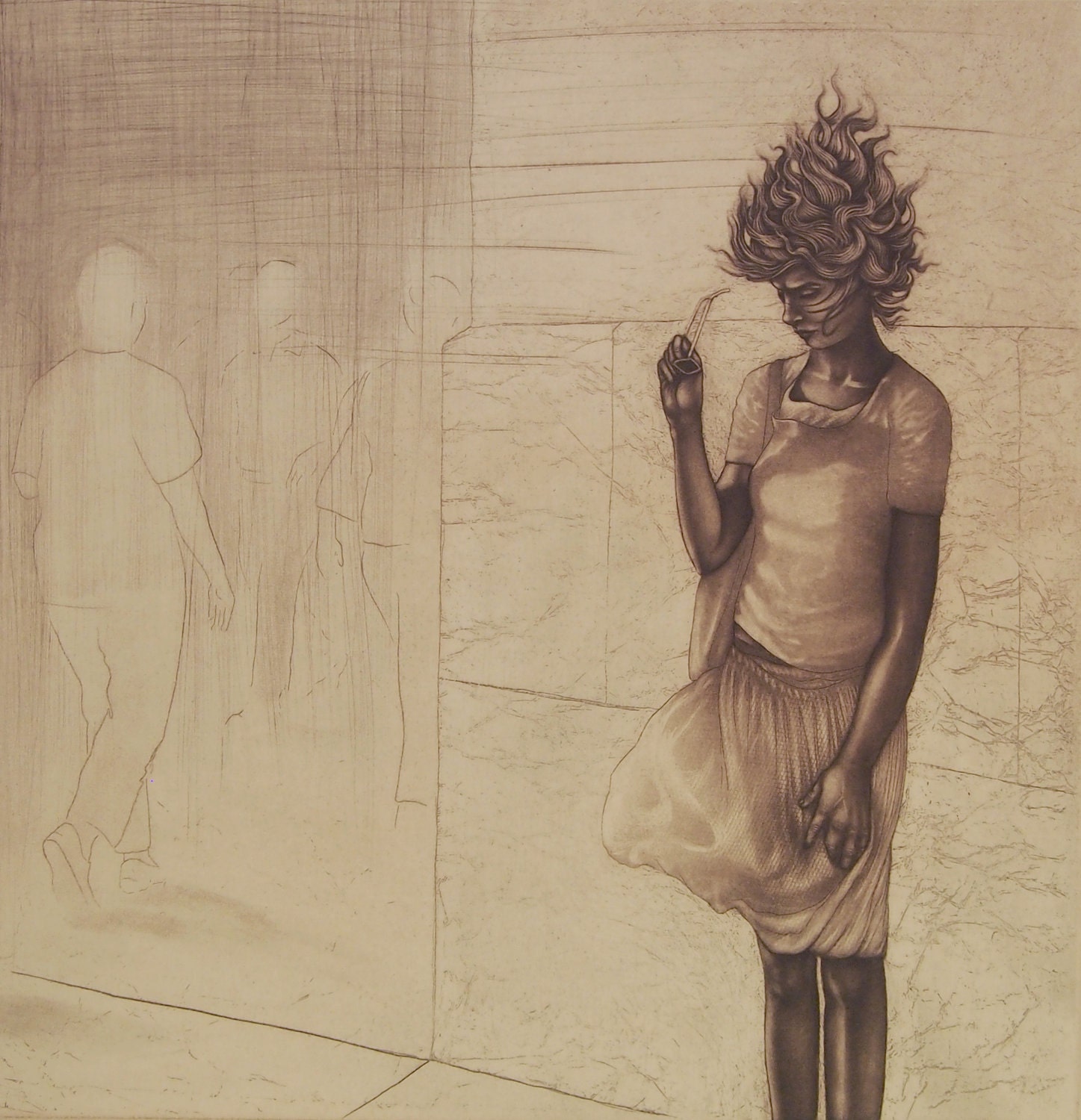 momento no. 972 (wait) - original intaglio print by Carrie Lingscheit