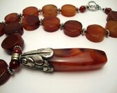 Carnelian Chunky Beaded Necklace, Amber Pendant Necklace, Gemstone Statement Necklace