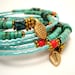 Turquoise and Coral Beaded Bracelet, Memory Wire Bracelet, Gemstone Wrap Bracelet