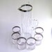 Mid Century Javit Badash Crystal Cocktail Set Silver Trim Pitcher and Six Glasses, Dorothy Thorpe Style