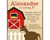 Farm Invitation - Cute Brown Horse Barn Animal Personalized Birthday Party Invite - a Digital Printable File