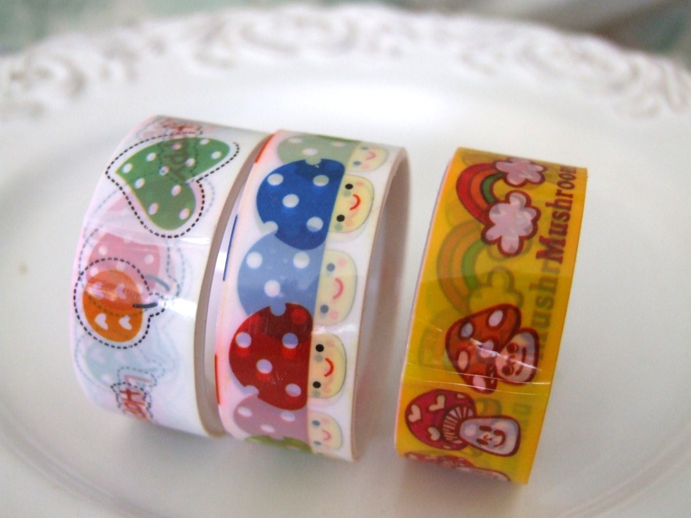 Deco tape kawaii  mushrooms 3 pcs set
